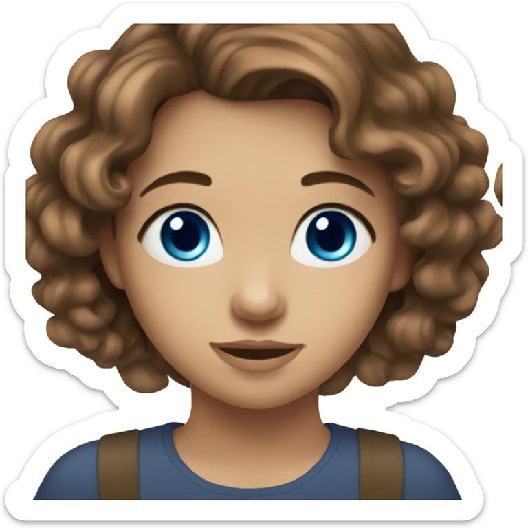 White girl, brown wavy hair and blue eyes sticker
