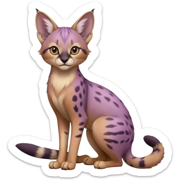Realistic wild real life cute cool beautiful gorgeous floral pastel-lilac-violet-lavender caracal-serval-civet-genet-hybrid-animal-Fakémon-fursona photo IRL outside (full body) sticker