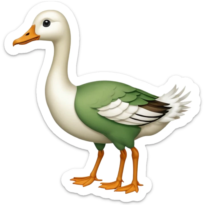 "Emoji of a running goose with a very long neck and two legs. The goose looks like a white goose dyed green, not a duck." sticker