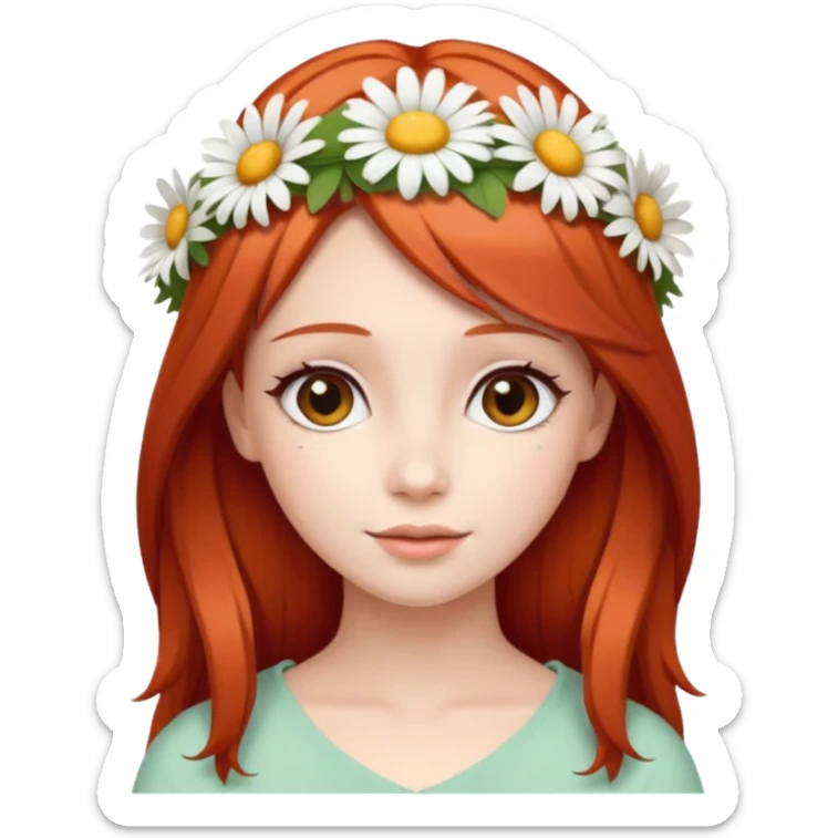 Cute and beautiful woman with straight red hair and a daisy flower crown. sticker