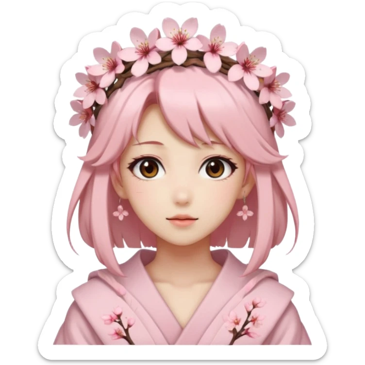 A Gorgeous Beautiful Anime Lady with a Sakura Cherry Blossom Headdress and Pretty Hair, pastelcore aesthetic  sticker