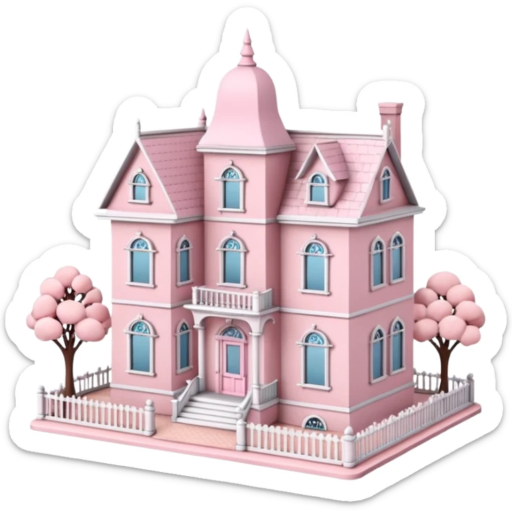baby pink dollhouse mansion with miniature furniture  sticker