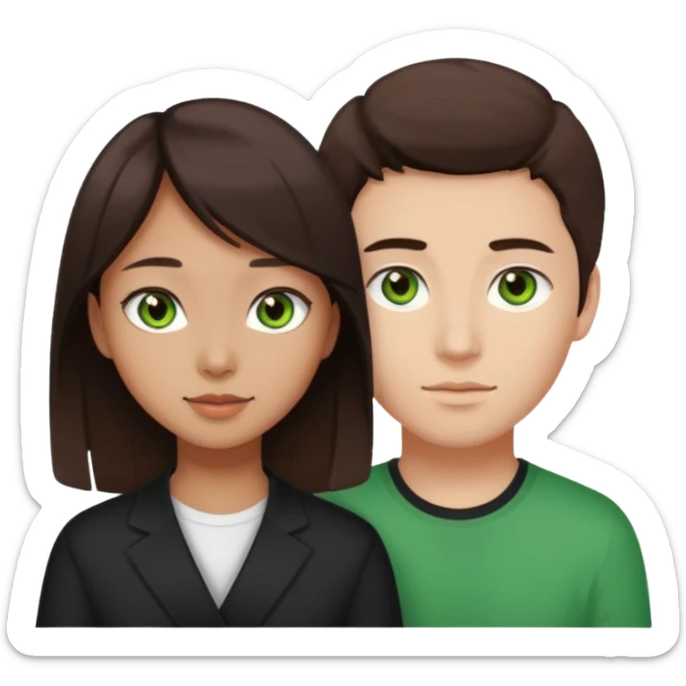 A darker Asian girl with brown eyes and dark brown hair, with her white boyfriend who has green eyes and light brown hair. sticker