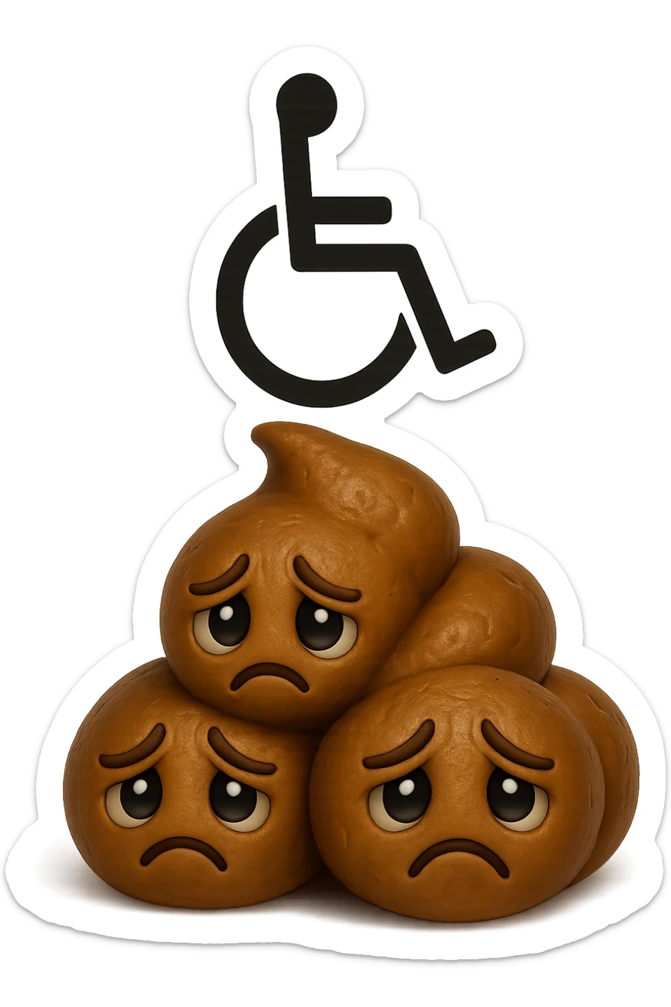 emoji stile iphone di una montagnetta di feci umane realistiche a palline tristi con sopra un simbolo delle sedia, iperrealistico 4k sticker