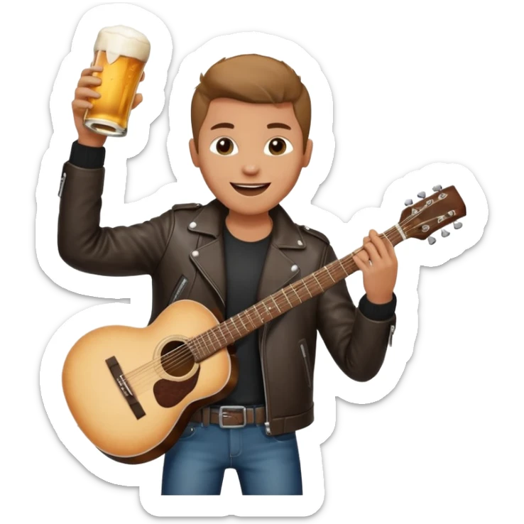 We're creating a quiz for a New Year's Eve team. The idea is that people have to guess which emoji belongs to which person from three emojis. Now it's up to you to make one whole emoji from the following  emojis.  🏍🎸🍻👦 sticker