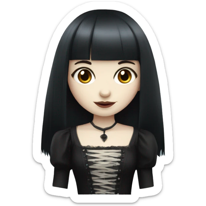 girl that has white skin and Long Dark red hair and fringe bangs and is wearing gothic dress sticker