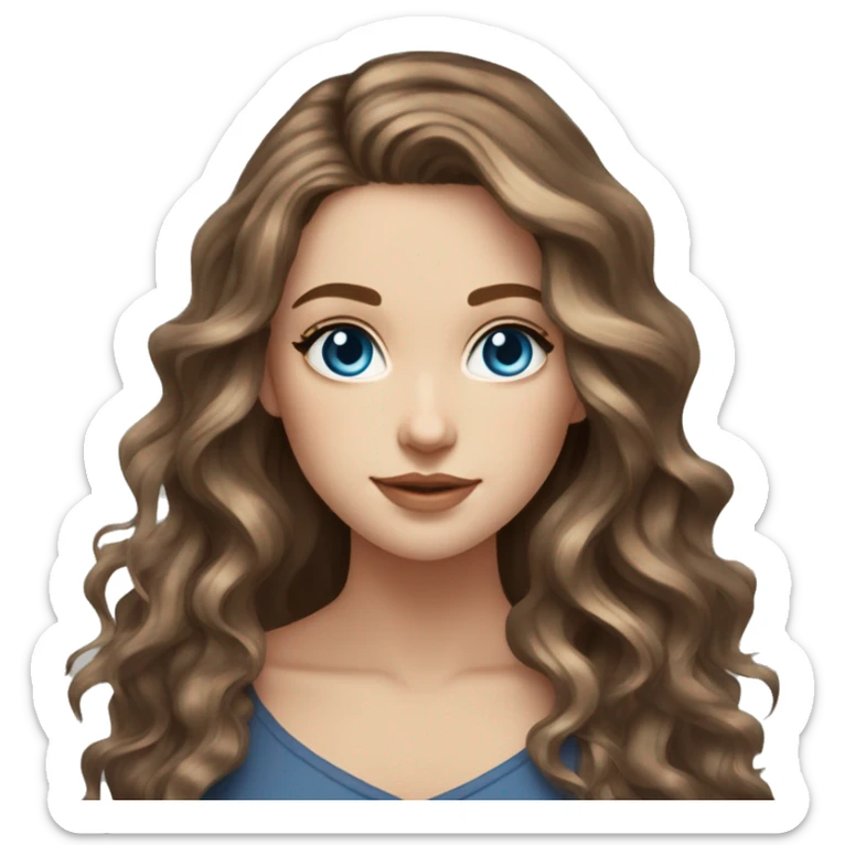 White girl blue eyes with long wavy brown hair with brown highlights balayage  sticker