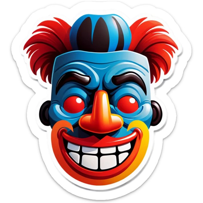 Moai emoji with clown nose and clown hair style and wink  sticker