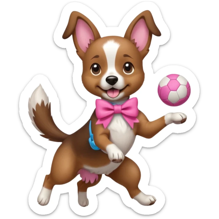 girly dog with a pink bow jumping in the air to catch a ball sticker