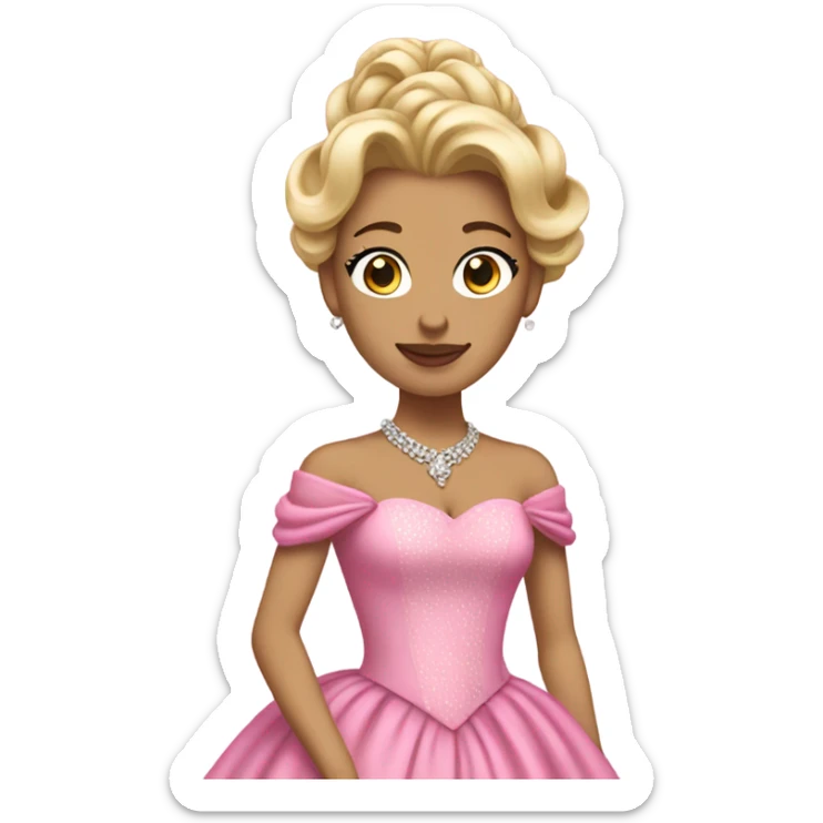 Princess with pink ballgown and light skin and big blonde hair updo pretty detailed realistic  sticker