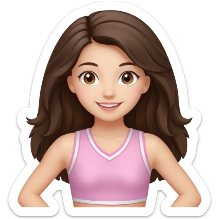 happy long haired brunette girl hazel eyes in light pink cheerleader outfit sticker