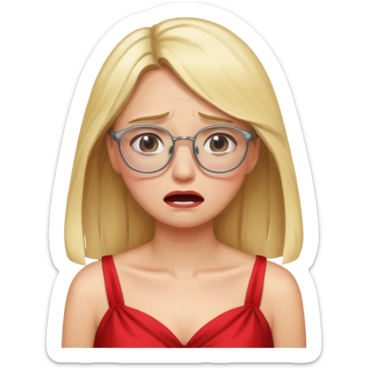lomg blond woman  crying with glasses with red party wear dress sticker