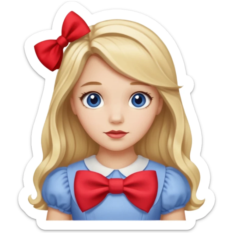 Dorothy Gale from The Land of Oz with long blonde hair, periwinkle outfit, red bow sticker