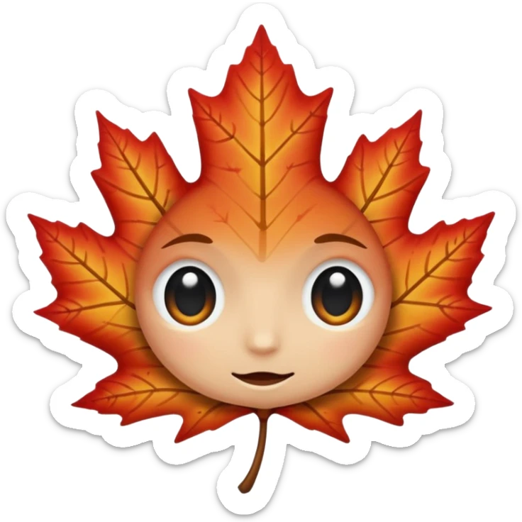 emoji, feuille d'érable couleur vermeille, deux yeux ronds noirs brillants sticker