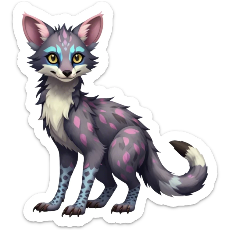 Feral Rare Fantasy dark pastel Vernid-Sergal-Genet-Trico-species by LiLaiRa, random markings, tufted ears, full body sticker