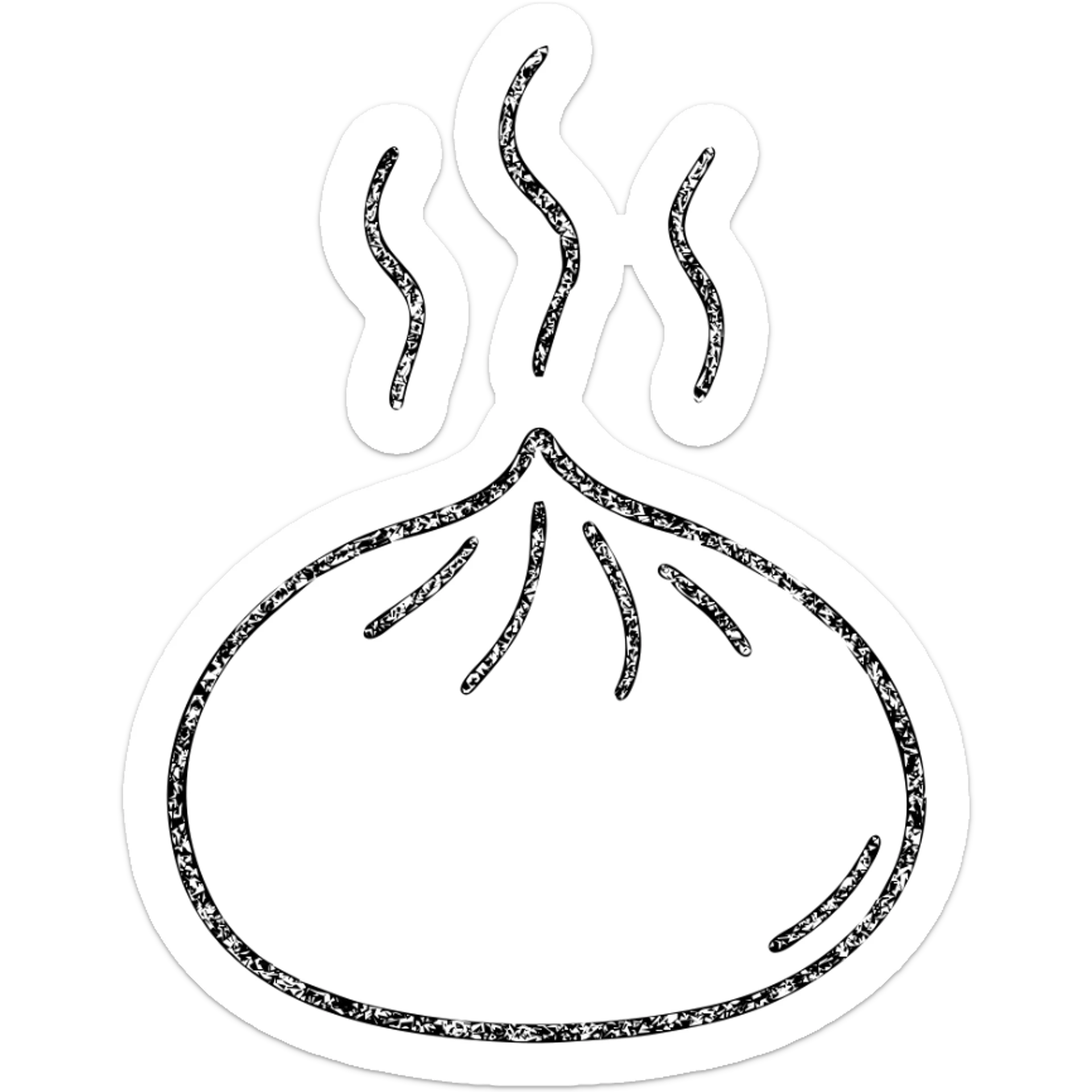 hand-drawn outlined icon of a banh bao with steam lines above, no fill sticker