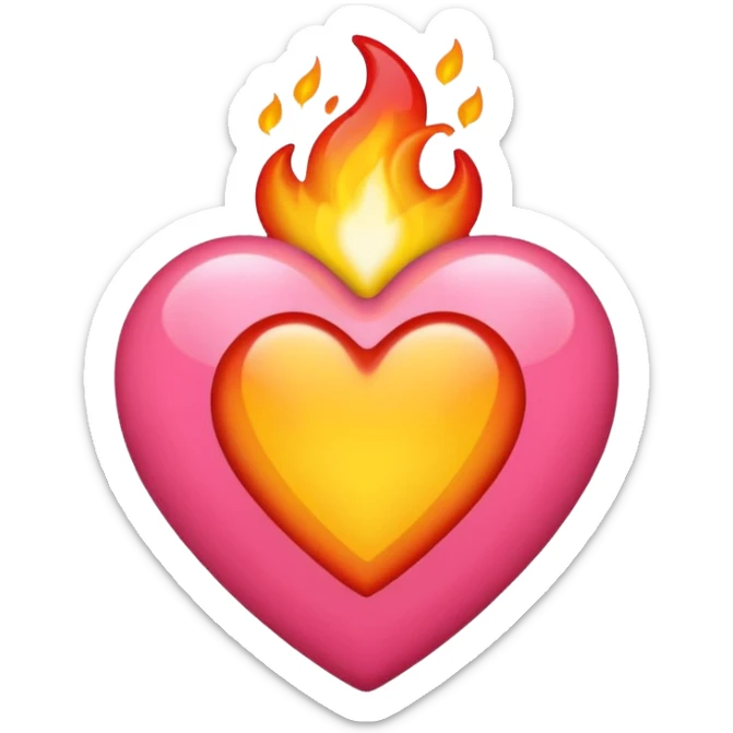red-orange, yellow and bubblegum pink flaming heart, iPhone emoji style, transparent background, with soft details sticker
