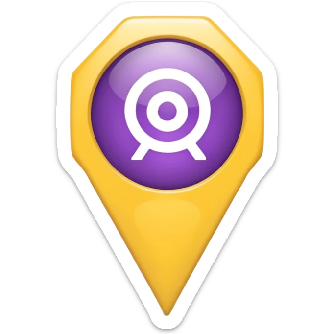 simple, minimalistic yellow (hex#FFD008) and purple (hex#8C52FF) icons of a pin location sticker