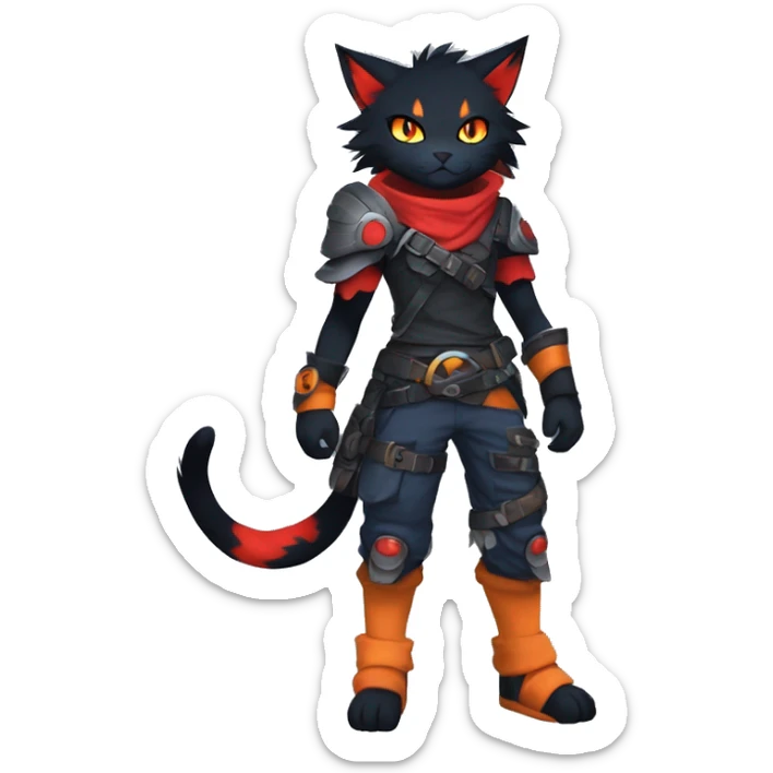 Edgy Shy Anthro Warrior cool pretty dark Litten-Pokémon-cat-fursona-animal techwear sticker