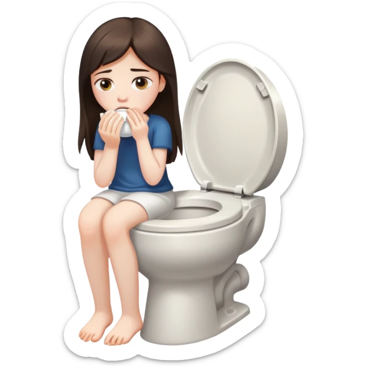 girl with long dark brown hair and pale skin vomiting into toilet sticker