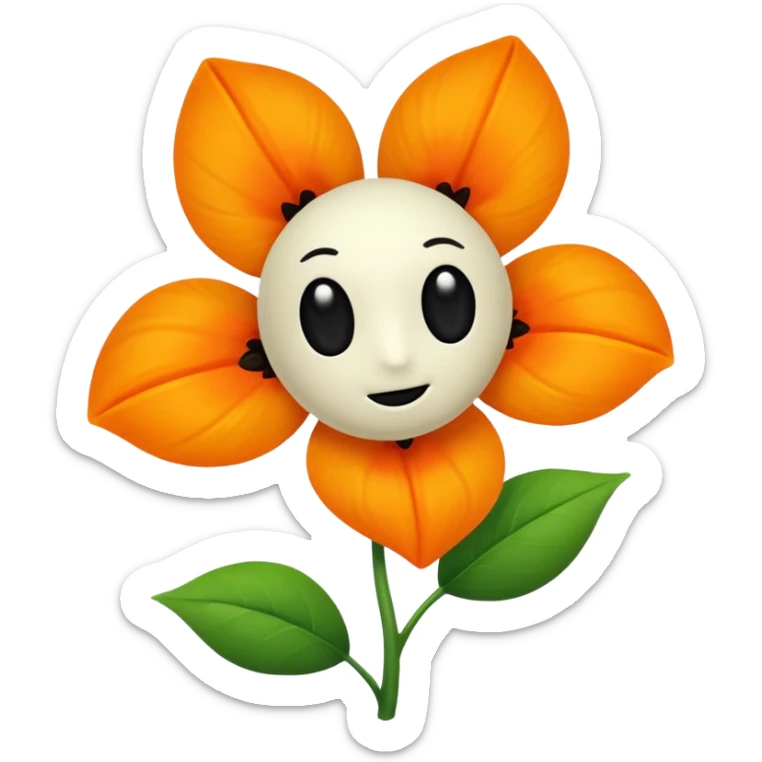 Green stem, white bud with black cartoony face: ;p. And six heart shaped yellowish orange petals sticker