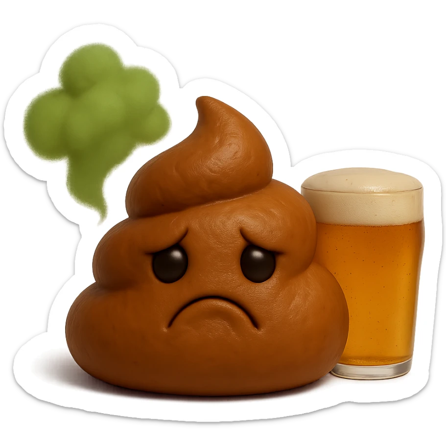 emoji stile iphone feci tristi realistiche 3d con nuvoletta verde che esce simboleggiando puzza e con accanto una birra realistico 4k
 sticker