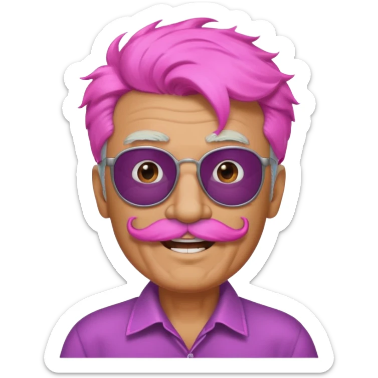 old guy with funny hair and dark shades and pink mustache sticker