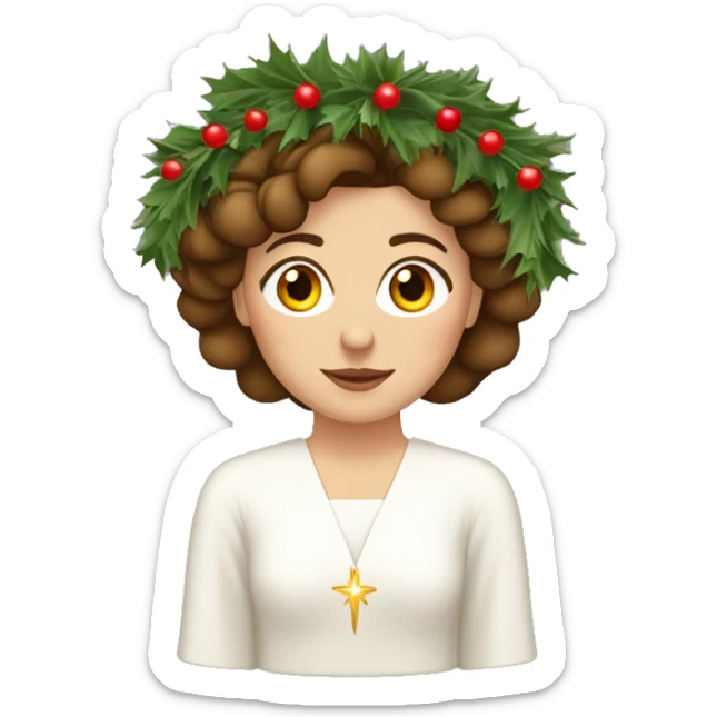 brown haired white women with white gown and advent wreath with white candles on the head sticker