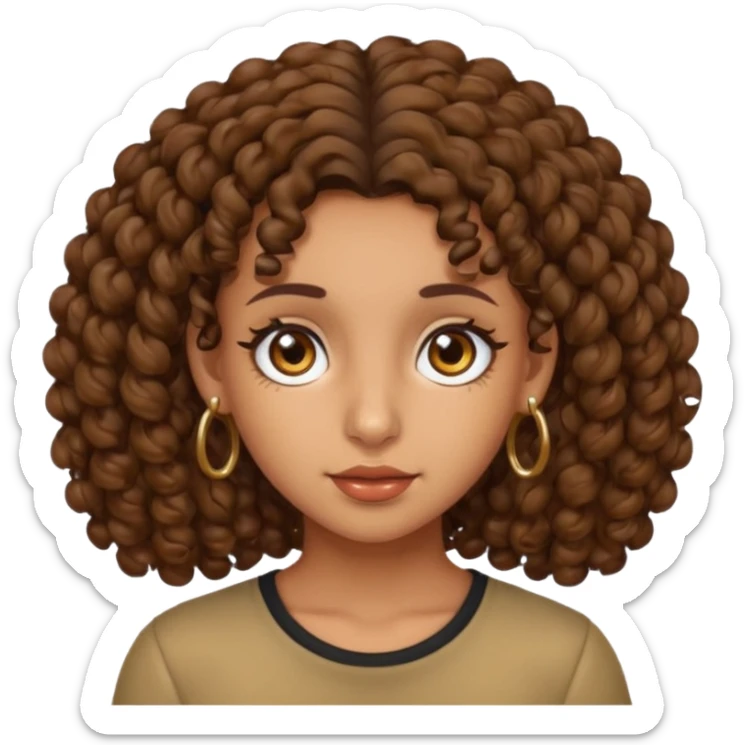 Olive skin girl with brown curly hair, brow eyes, pierced ears sticker
