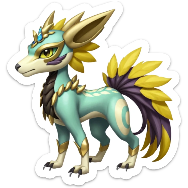 Colorful masked armored leathery scaly furry feral quadrupedal Meloetta-Manectric-Solgaleo-Raikou-Pokémon-Digimon-Fakémon-fusion-hybrid-creature sticker