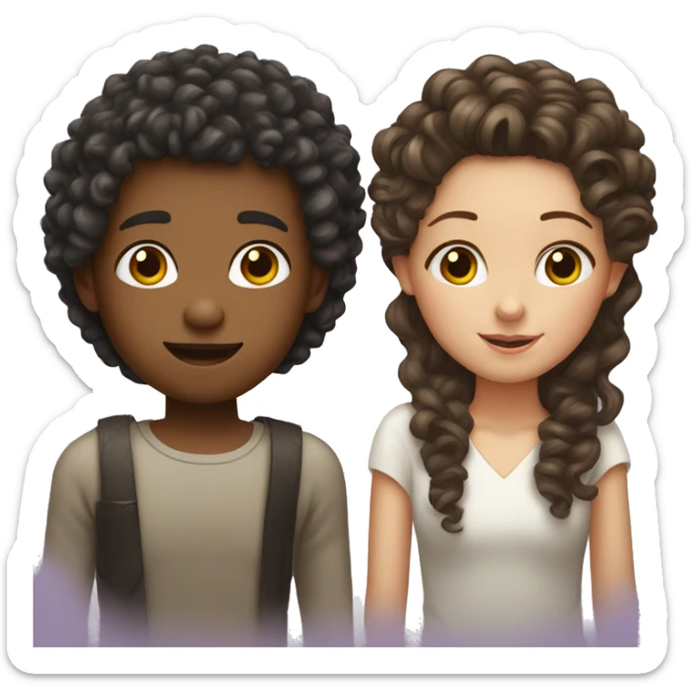Girl with curly hair and boy sleigh straight hair: both white skin sticker