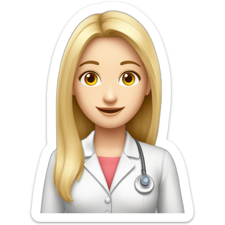 Crea un avatar de medio cuerpo de una nutricionista rubia con ojos grandes y de color gris, cara fina, pelo largo, empieza por ahí y vamos refinando el resultado  sticker