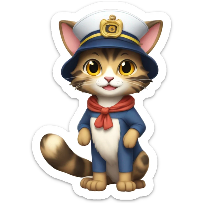 Anthro Fur-Sona feline-Fakémon with a sailor-hat-cap Full Body sticker