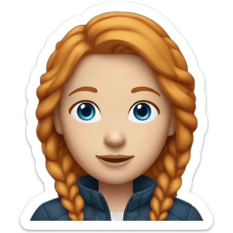 Straight ginger hair and blue eyes woman with a Canadian jacket sticker