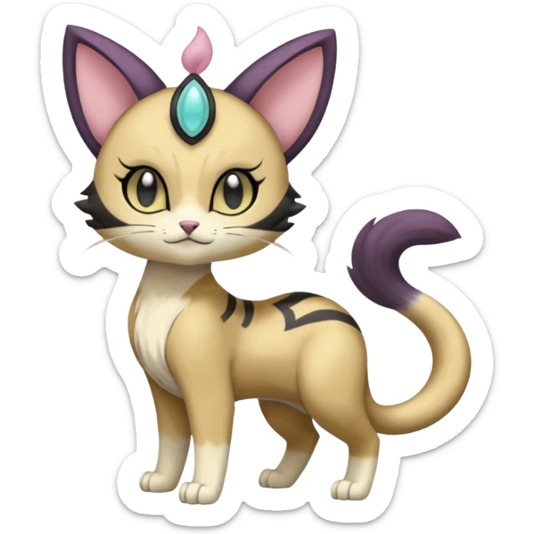 Smooth Soft Dark Pastel Meloetta-Liepard-Persian-Meowth-Purrloin-Gatomon-Trico-Pokémon-Digimon-Fakémon-fusion-hybrid-creature sticker