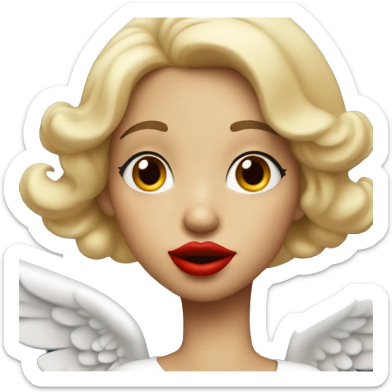 One girl in blonde and as an angel is blowing a kiss. The red lips  sticker