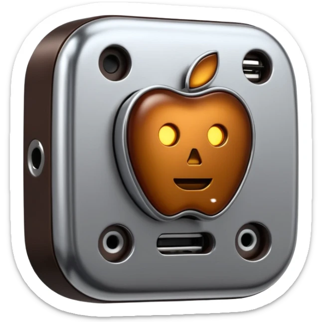 3D render of Data Port, futuristic cyborg aesthetic, fusion of organic skin and chrome metal, metallic socket embedded in dark brown skin, exposed wiring, Apple emoji style, isolated on white background --v 6.0. sticker