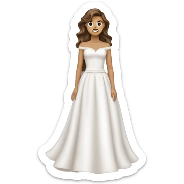 Braut mit schulterfreiem Brautkleid und kurzen braunen glatten Haaren  sticker