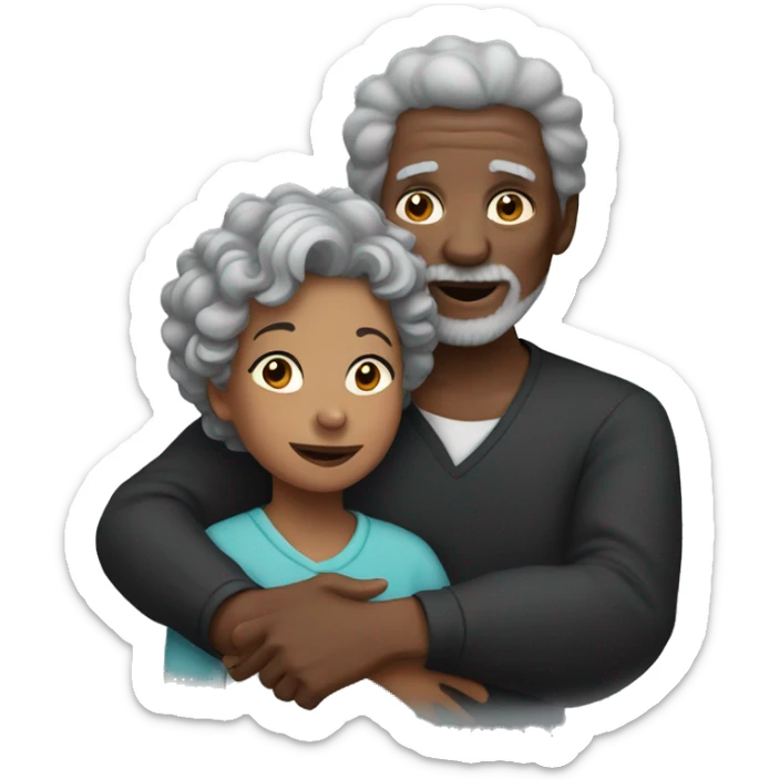 Elderly black woman with gray curly hair hugging a black boy with dark black hair. sticker