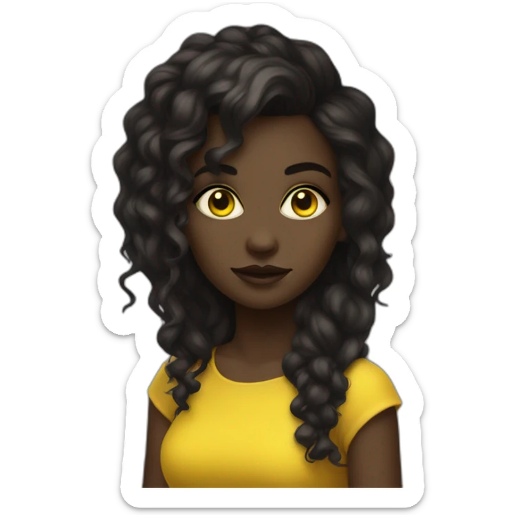 cute punk girl in yellow dress dark skin with yellow eyes and dark curvy hairs drummer sticker