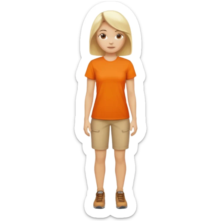 woman with blond hair standing showing full body with orange shirt sticker