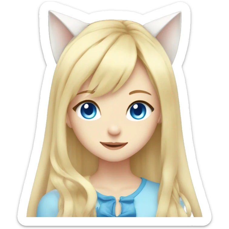Anime catgirl, long blonde hair, blue eyes sticker