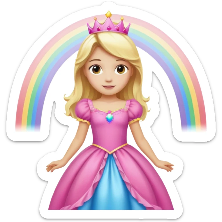 Blond girl with a big pink princess dress and a rainbow above her sticker