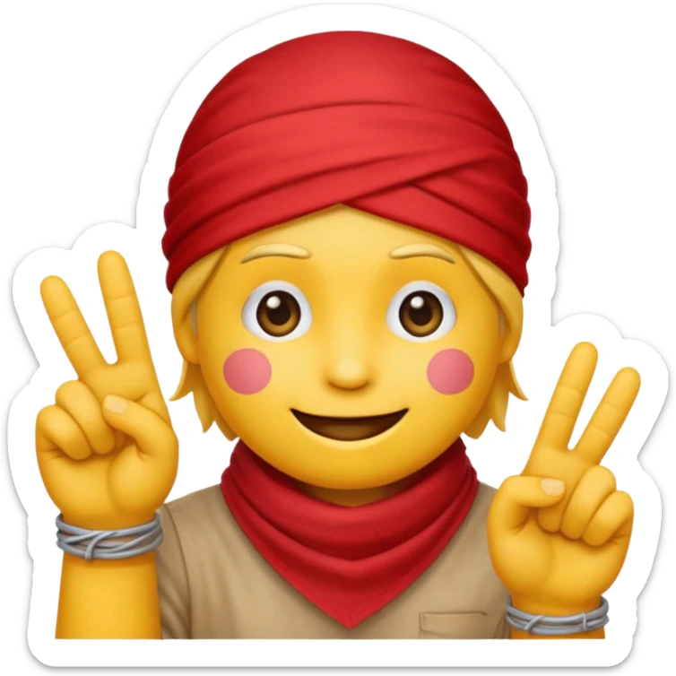 Regular yellow Emoji face holding 3 fingers and red bandana sticker