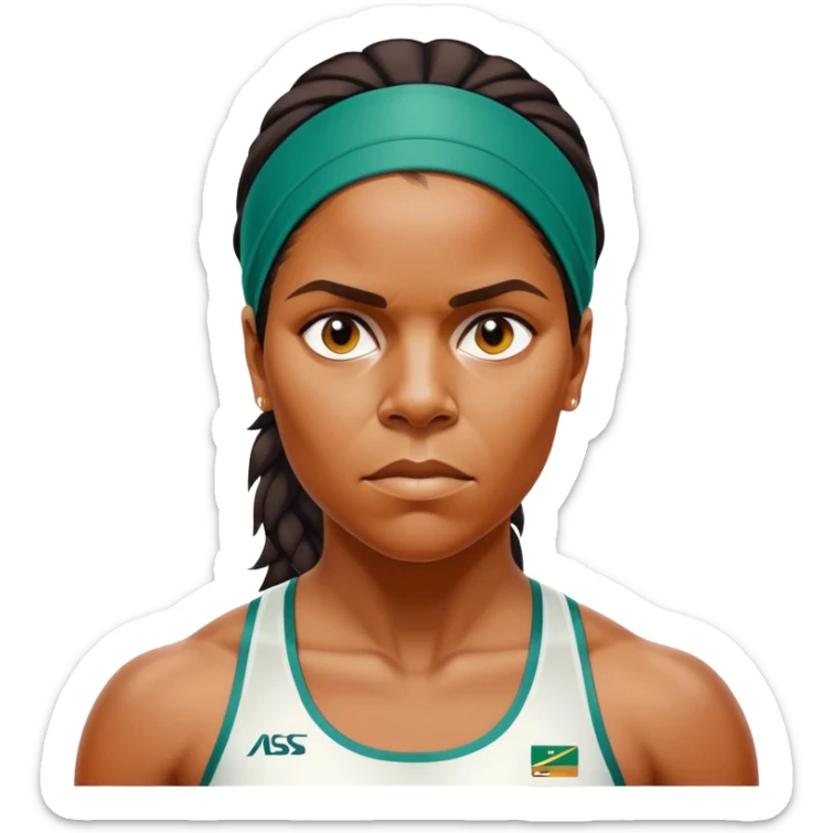 Cinematic Realistic portrait of Cathy Freeman, shown as an iconic Australian athlete with a focused, determined expression and modern athletic attire accented with subtle native motifs, rendered in dynamic, vibrant lighting sticker