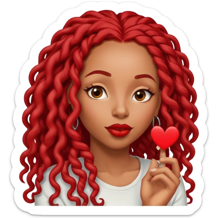 Afrolatina with long red deadlocs with curls at the ends sending a kiss saying I love you sticker
