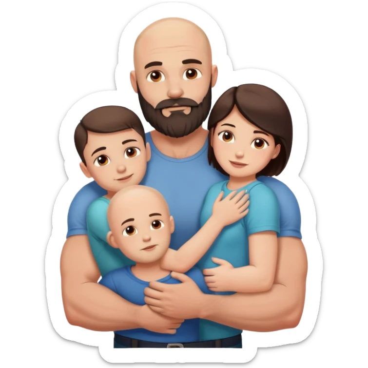 Muscular Bald man with a beard embracing his young beautiful brunette wife and their 3 sons sticker
