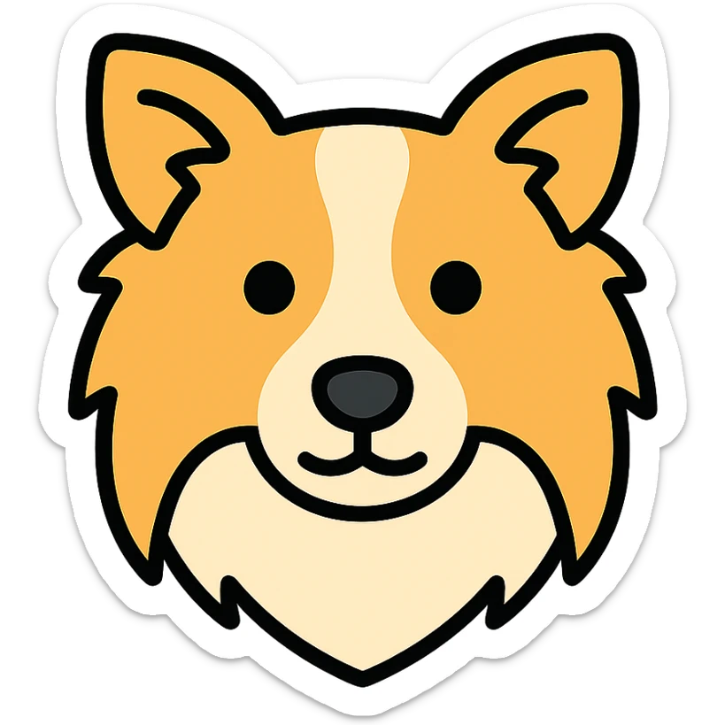 blonde and white border collie dog icon with color outline and black outlines sticker