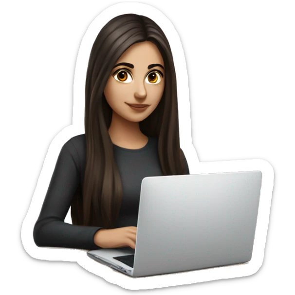 Hyperrealistic Beautiful Armenian girl, brunette, long hair, Black eyes, typing on laptop sticker