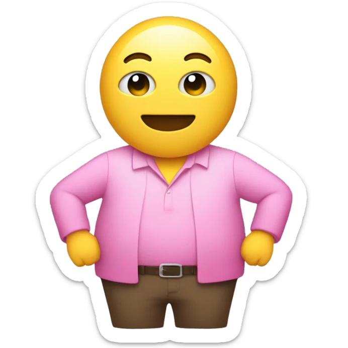 yellow man with small head and big circular belly wearing pink shirt. Very very shrt arms and legs sticker